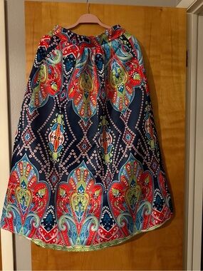 Navy Multicolor Paisley A-Line Skirt